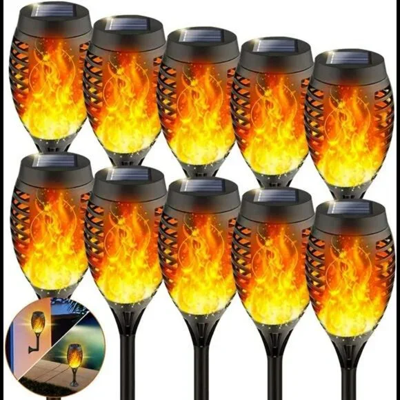 10Pack Solar Outdoor Lights, Solar Tiki Torches with Flickering Flame
